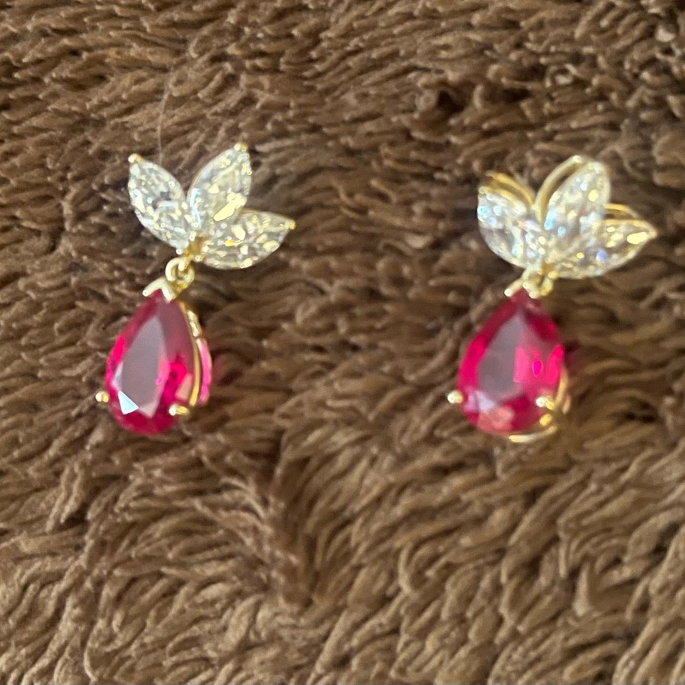 Beautiful Red and Clear CZ earrings.